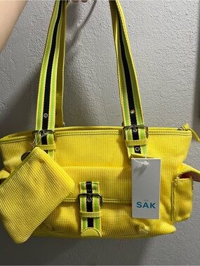The Sak Belinda Vintage Bright Yellow Canvas Shoulder Bag with Striped Webbing
